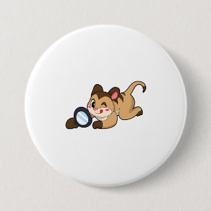 Meerkat met vergrootglas ronde button 7,6 cm