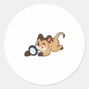 Meerkat met vergrootglas ronde sticker