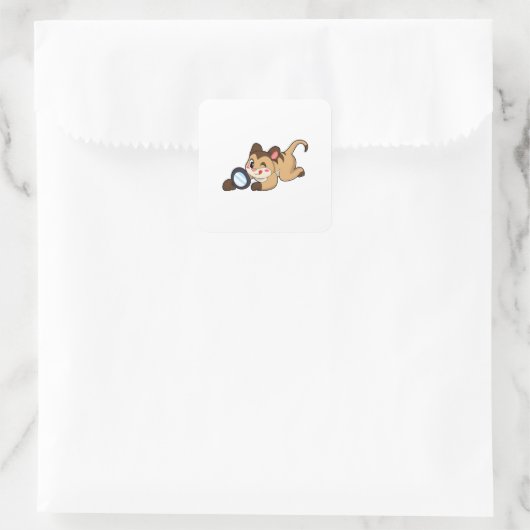 Meerkat met vergrootglas vierkante sticker (Tas)