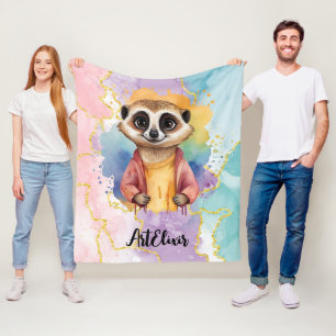 Meerkat Modern Glitter Pastel Print Fleece Deken