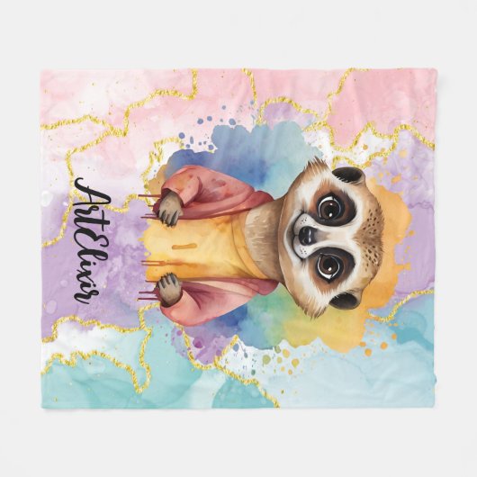 Meerkat Modern Glitter Pastel Print Fleece Deken (Voorkant (Horizontaal))