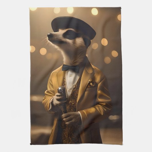 Meerkat Moonlight: Serenade van een Crooner Theedoek (Verticaal)