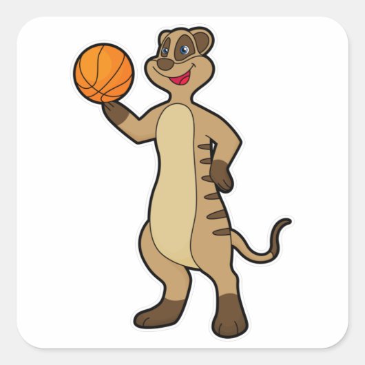 Meerkat op Basketball Sports Vierkante Sticker (Voorkant)