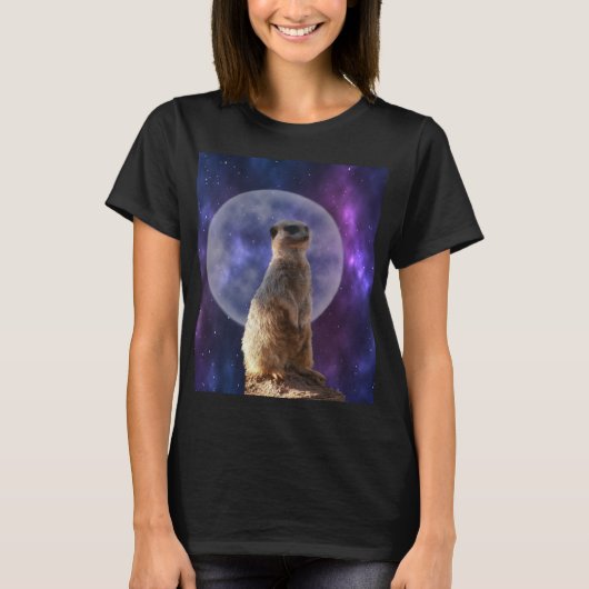 Meerkat op Blue Full Moon Night, T-shirt (Voorkant)