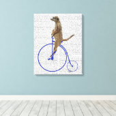 Meerkat op Blue Penny Farthing Canvas Afdruk (Insitu (Houten vloer))
