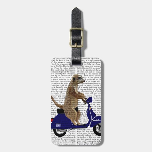 Meerkat op Donkere Blauwe Moped Bagagelabel (Voorkant verticaal)