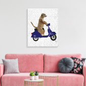 Meerkat op Donkere Blauwe Moped Canvas Afdruk (Insitu (Woonkamer))