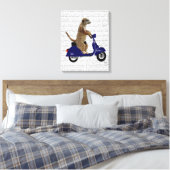 Meerkat op Donkere Blauwe Moped Canvas Afdruk (Insitu (Slaapkamer))