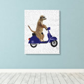Meerkat op Donkere Blauwe Moped Canvas Afdruk (Insitu (Houten vloer))