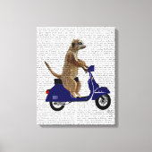 Meerkat op Donkere Blauwe Moped Canvas Afdruk (Voorkant)