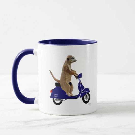 Meerkat op Donkere Blauwe Moped Mok (Links)
