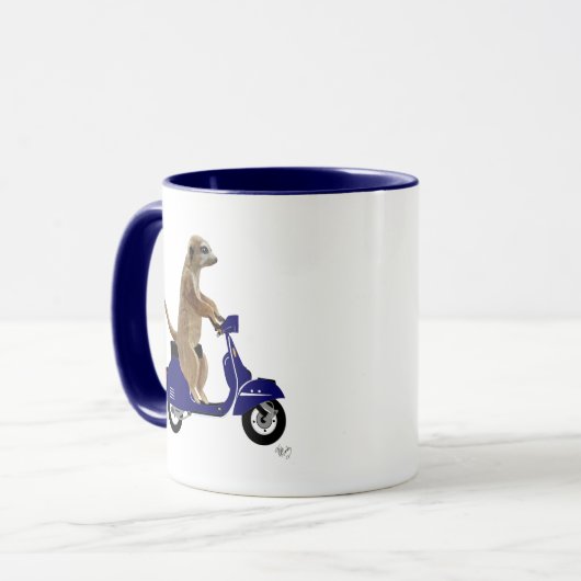 Meerkat op Donkere Blauwe Moped Mok (Voorkant links)