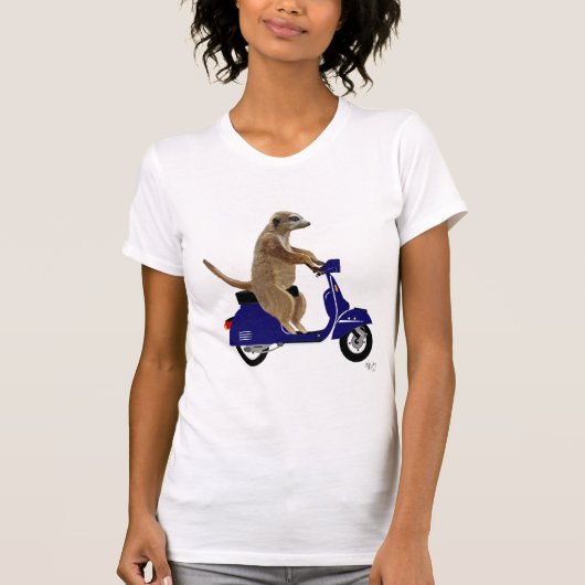 Meerkat op Donkere Blauwe Moped T-shirt (Voorkant)