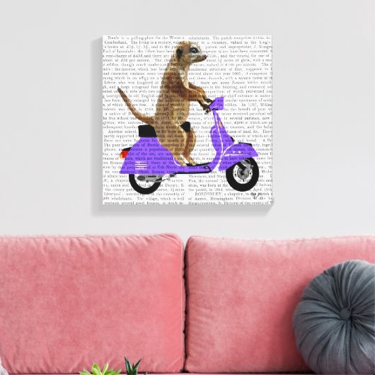 Meerkat op Lila bromfietsen Canvas Afdruk (Insitu (Woonkamer))