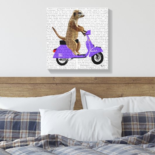 Meerkat op Lila bromfietsen Canvas Afdruk (Insitu (Slaapkamer))