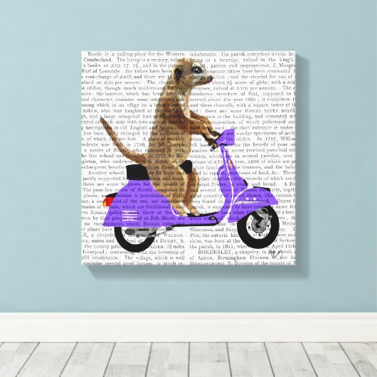 Meerkat op Lila bromfietsen Canvas Afdruk (Insitu (Houten vloer))