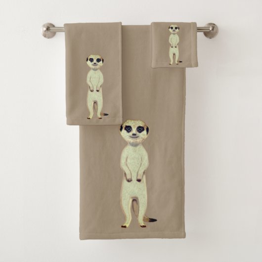 Meerkat op Lucky Beige Bad Handdoek (Insitu)