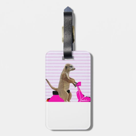 Meerkat op roze brommer 2 bagagelabel (Achterkant verticaal)