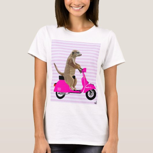 Meerkat op roze brommer 2 t-shirt (Voorkant)