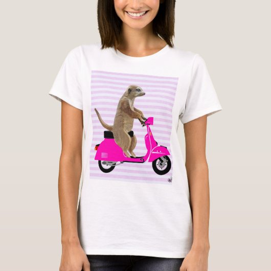 Meerkat op roze brommer 2 t-shirt (Voorkant)