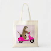 Meerkat op roze brommer 2 tote bag (Voorkant)