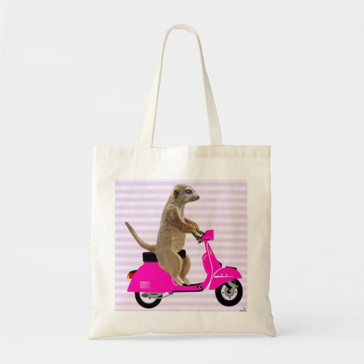 Meerkat op roze brommer 2 tote bag (Voorkant)