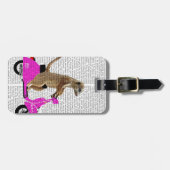 Meerkat op roze brommer bagagelabel (Voorkant horizontaal)