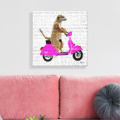 Meerkat op roze brommer canvas afdruk (Insitu (Woonkamer))
