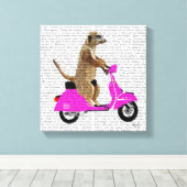 Meerkat op roze brommer canvas afdruk (Insitu (Houten vloer))