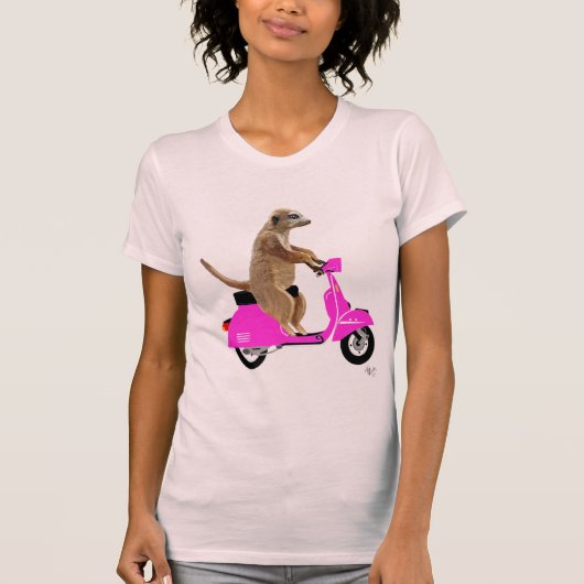 Meerkat op roze brommer t-shirt (Voorkant)