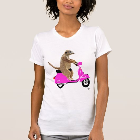 Meerkat op roze brommer t-shirt (Voorkant)