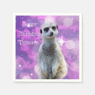 Meerkat op roze Paarse Happy Birthday Logo, Servet