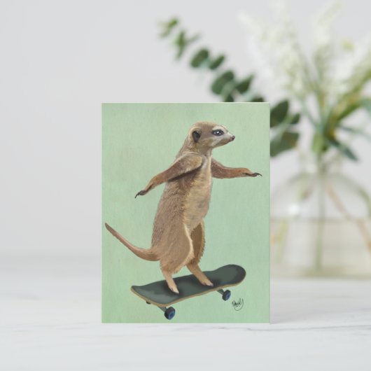 Meerkat op skateboard 3 briefkaart (Staand voorkant)