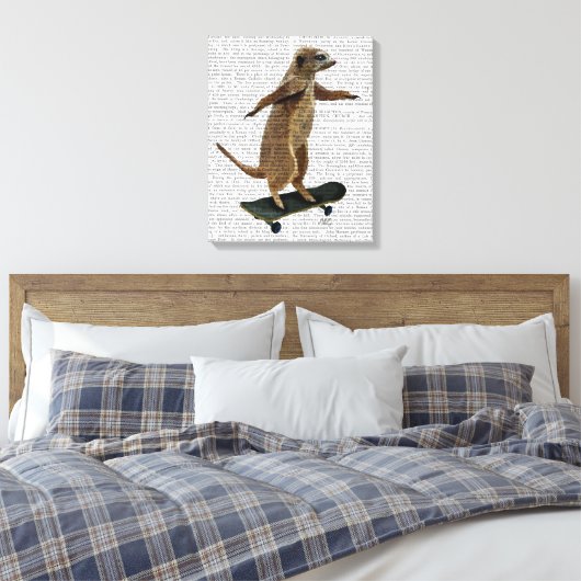 Meerkat op skateboard canvas afdruk (Insitu (Slaapkamer))