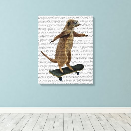 Meerkat op skateboard canvas afdruk (Insitu (Houten vloer))