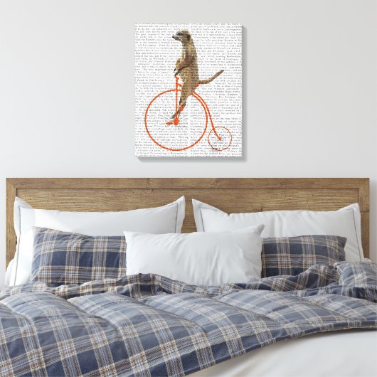 Meerkat over Oranje Penny Farthing Canvas Afdruk (Insitu (Slaapkamer))