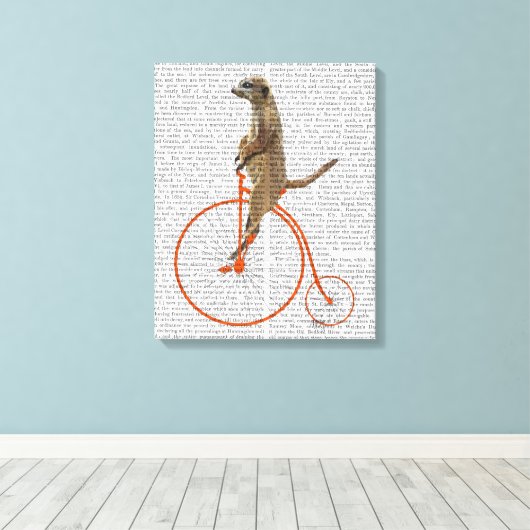 Meerkat over Oranje Penny Farthing Canvas Afdruk (Insitu (Houten vloer))