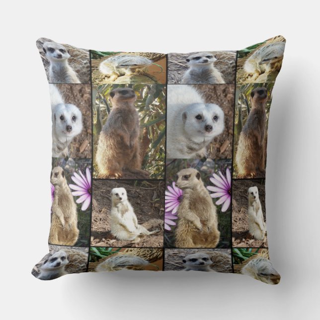 Meerkat Photo Collage, Large Throw Cushion. Kussen (Voorkant)
