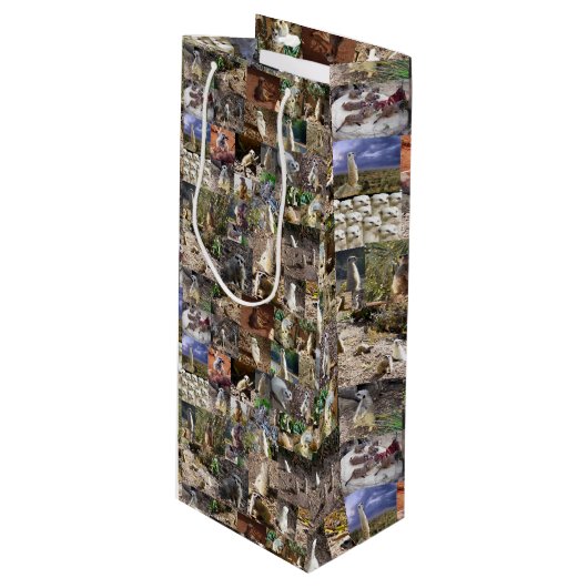 Meerkat Photo Collage Wijn Cadeautas (Voorkant Gekanteld)