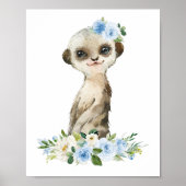 Meerkat, Safari, Oerwoud, Blue Flowers, Boy Nurser Poster (Voorkant)