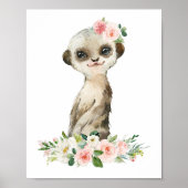 Meerkat, Safari, Roze Bloemen, Meisje Nursery Poster (Voorkant)