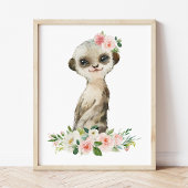Meerkat, Safari, Roze Bloemen, Meisje Nursery Poster