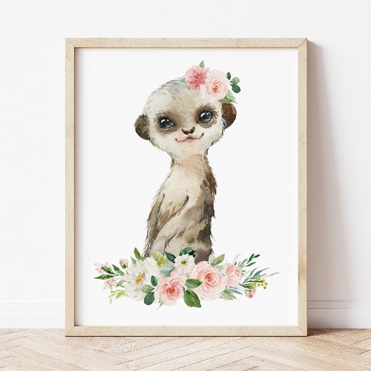 Meerkat, Safari, Roze Bloemen, Meisje Nursery Poster