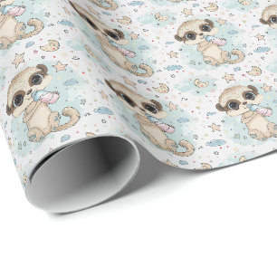 Meerkat Schattige Baby Pastel Waterverf Patroon Cadeaupapier