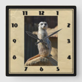 Meerkat Square Clock Vierkante Klok (Voorkant)