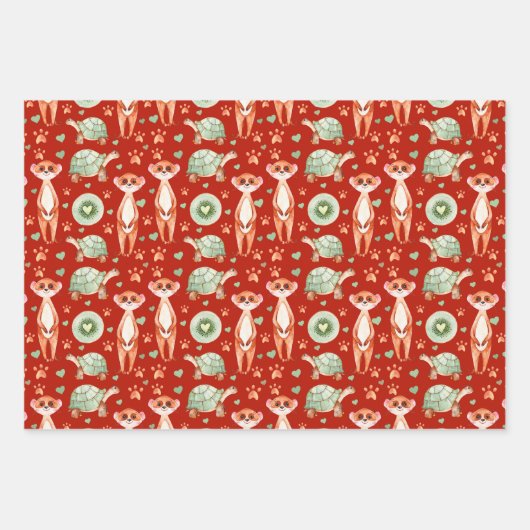 Meerkat Tortoise Kiwi - Reeks verpakkingspapier 3 Inpakpapier Vel (Voorkant 3)