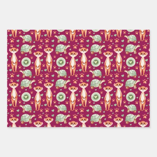 Meerkat Tortoise Kiwi - Reeks verpakkingspapier 3 Inpakpapier Vel (Voorkant 2)