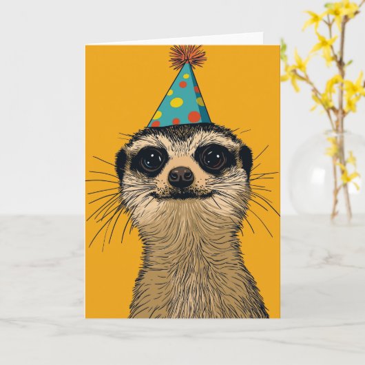 Meerkat Verjaardagsfeest Wenskaart Kaart (Gele Bloem)