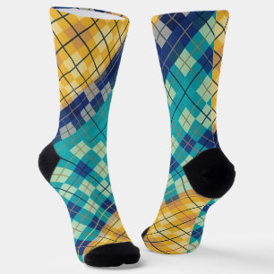 Meerkleurig Blauw & Geel Argyle Schotse Ruit Sokken
