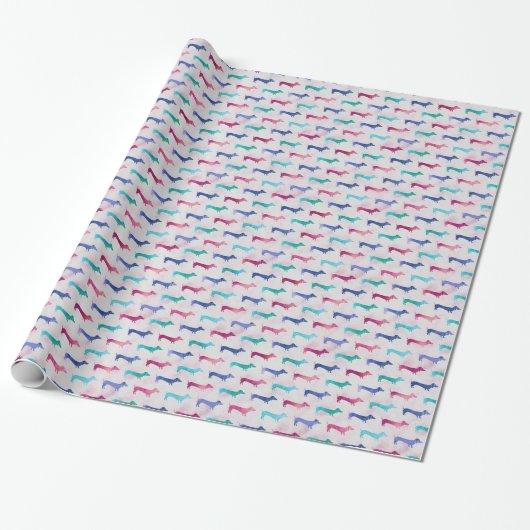 Meerkleurig Dachshund-patroon Cadeaupapier (Uitgerold)